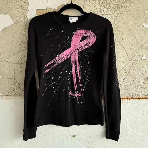 Wrangler Thermal Long Sleeve Tee Y2K Waffle Knit Tough Enough Wear Pink Women M - Picture 1 of 8